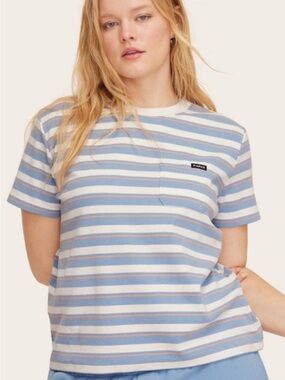 Parke x Target Women's Short Sleeve Pocket T-Shirt Blue/Orange Striped, S, NEW